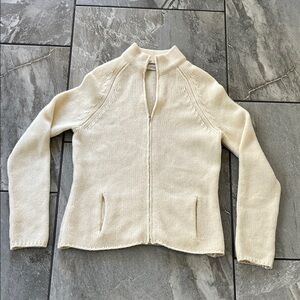 🤍  I Magnin 100% 2 Ply Cashmere Zippered Cardigan Sweater Small Cream